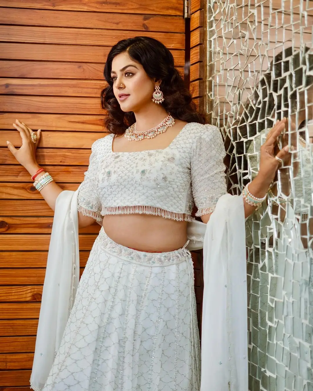 Monal Gajjar Wearing Traditional White Lehenga Choli